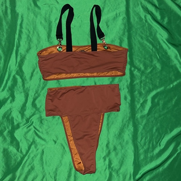 Icon Swim Brown Bikini Set with Black Straps size Medium - Picture 6 of 6